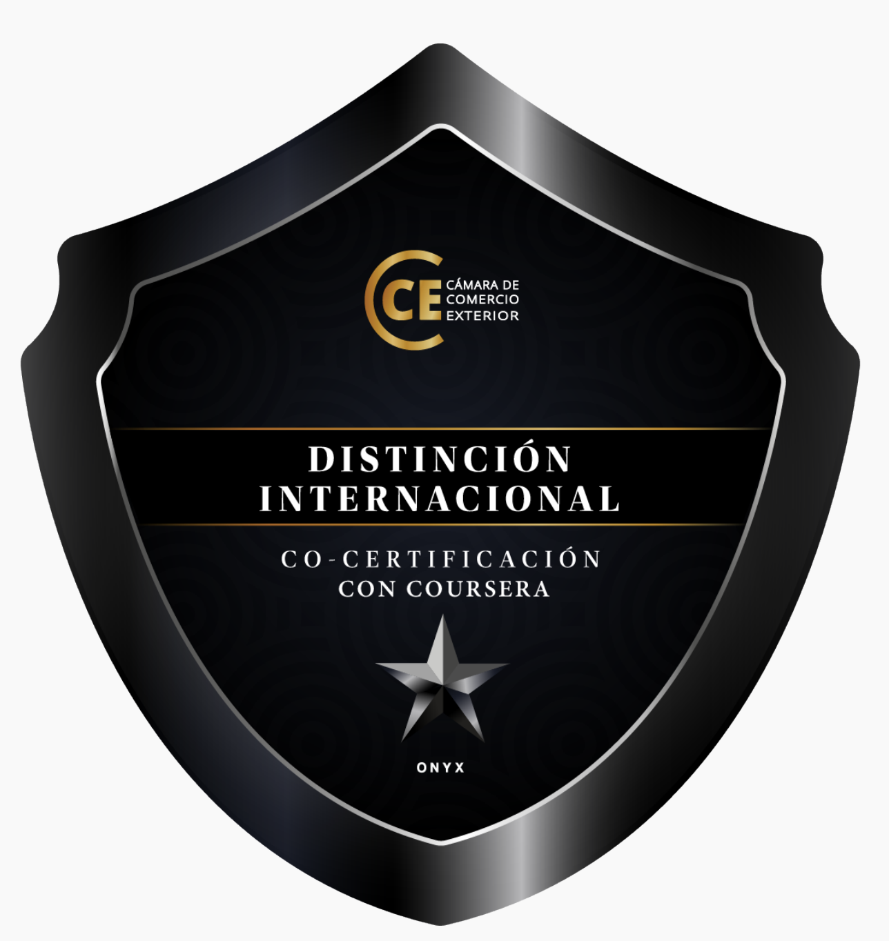 Insignia digital Distinción Internacional Onyx con co-certificación Coursera